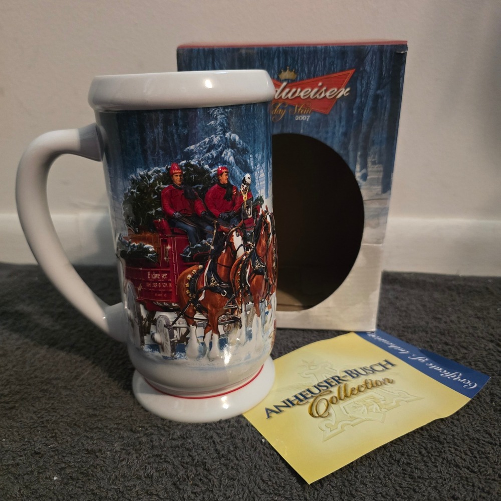 Budweiser 2007 Holiday Stein OS Beer Mug Unisex Blue Winter's Clydesdale COA - Picture 1 of 5